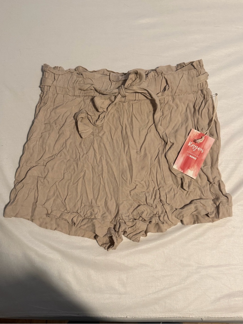 Ci Sono Women's Paperbag Tie-Waist Shorts in Taupe Beige